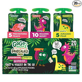 Fruit & veggieZ Applesauce and Puree Variety Pack, Jurassic Pear, Roarrrr Berry & Prehistoric Peach, 3.2 oz (Pack of 20), Unsweetened S